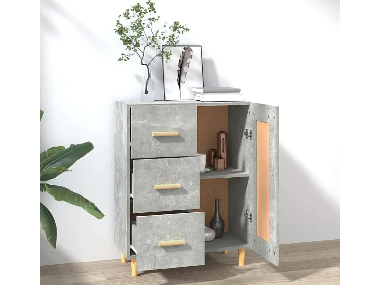 Aparador de madera contrachapada gris hormigón 69,5x34x90 cm ES33590