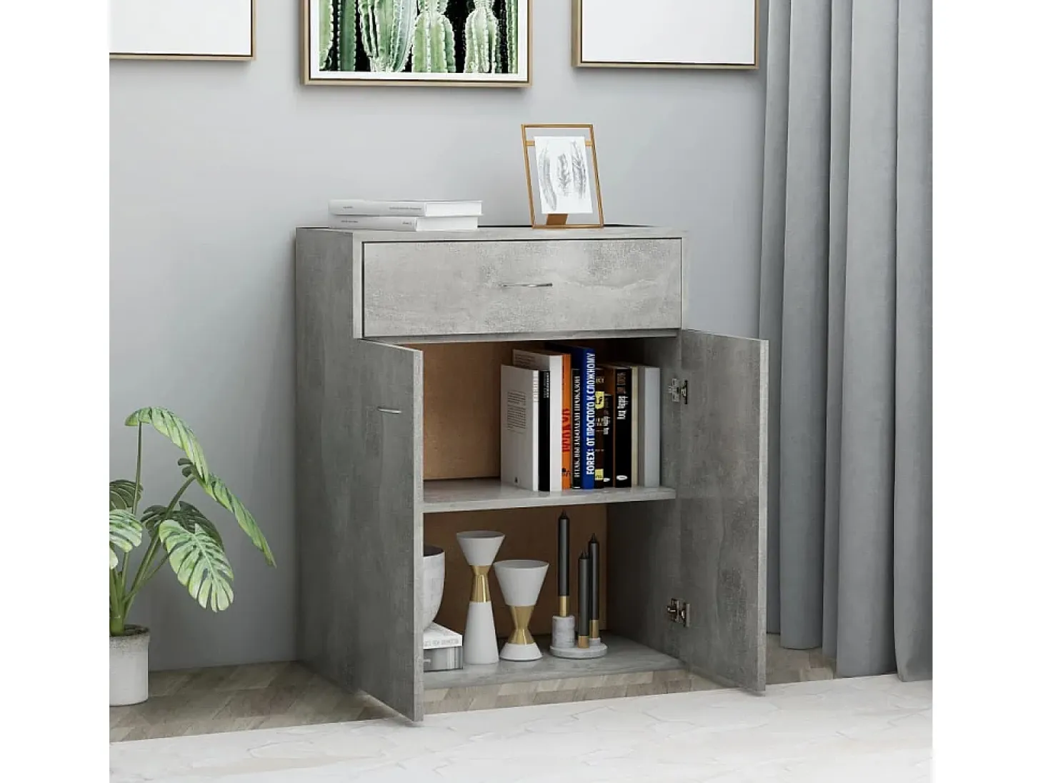 Aparador de madera contrachapada gris hormigón 60x30x75 cm ES70336