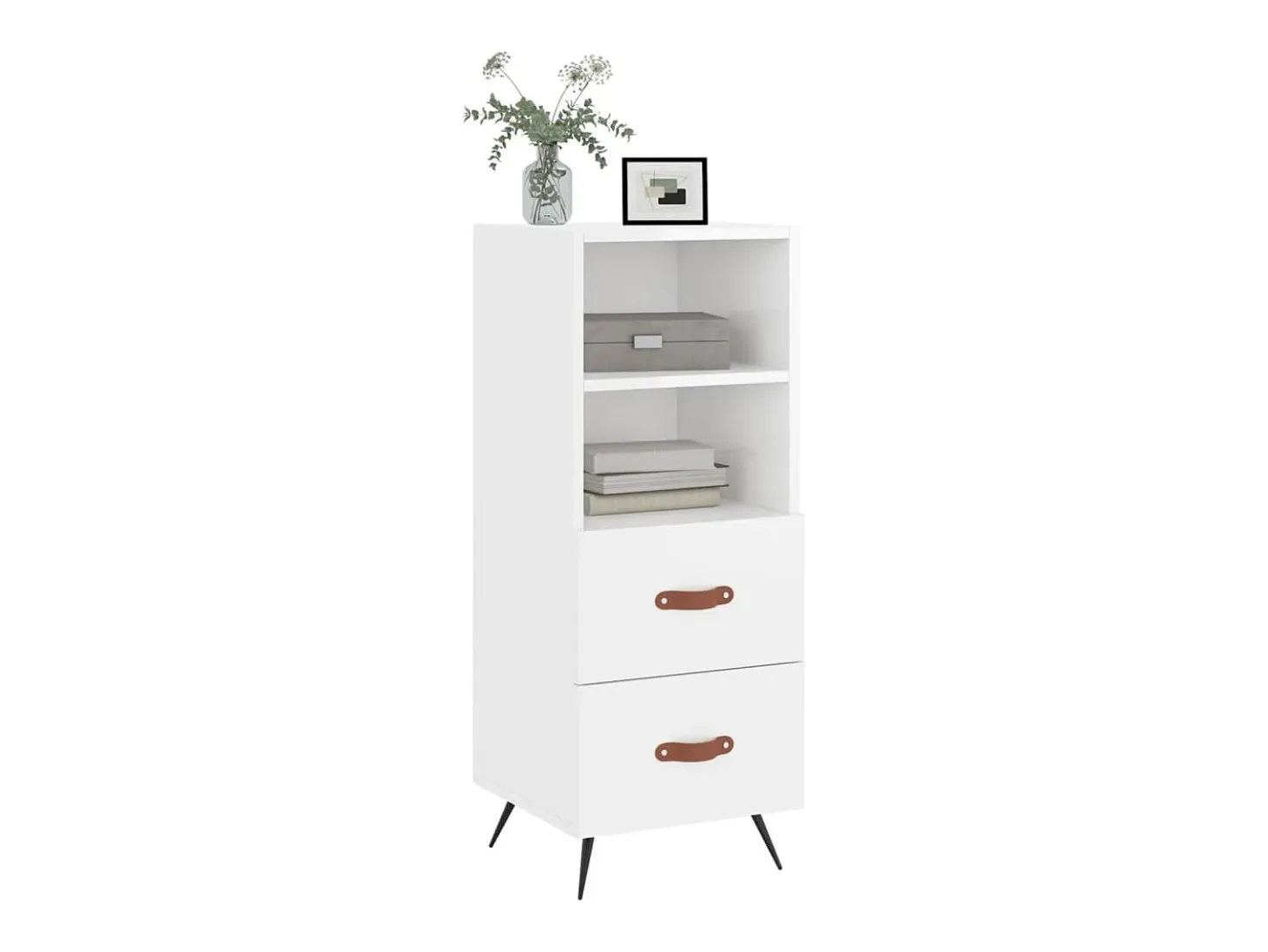 Aparador de madera contrachapada blanco brillante 34,5x34x90 cm