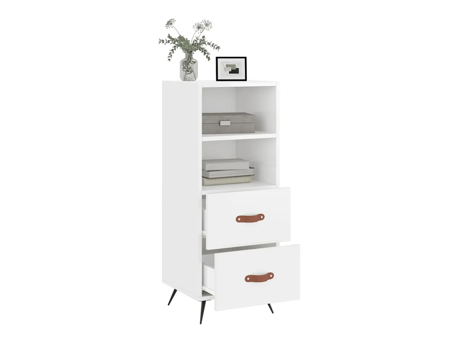 Aparador de madera contrachapada blanco brillante 34,5x34x90 cm