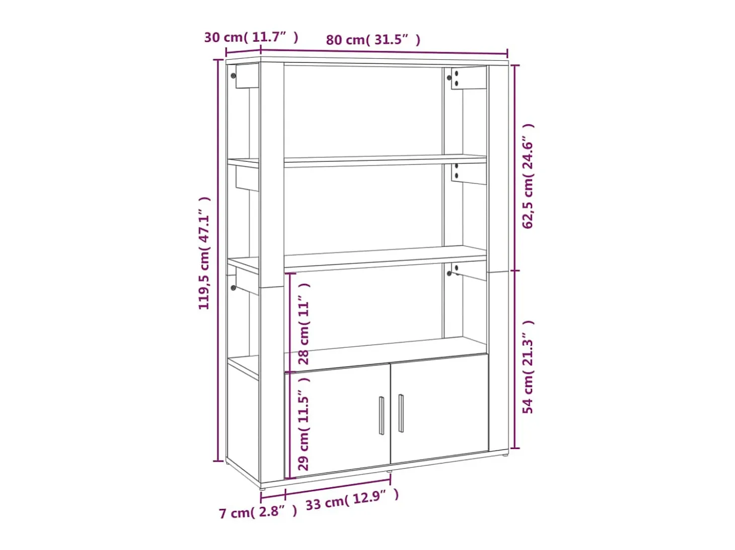 Aparador de madera contrachapada gris Sonoma 80x30x119,5 cm