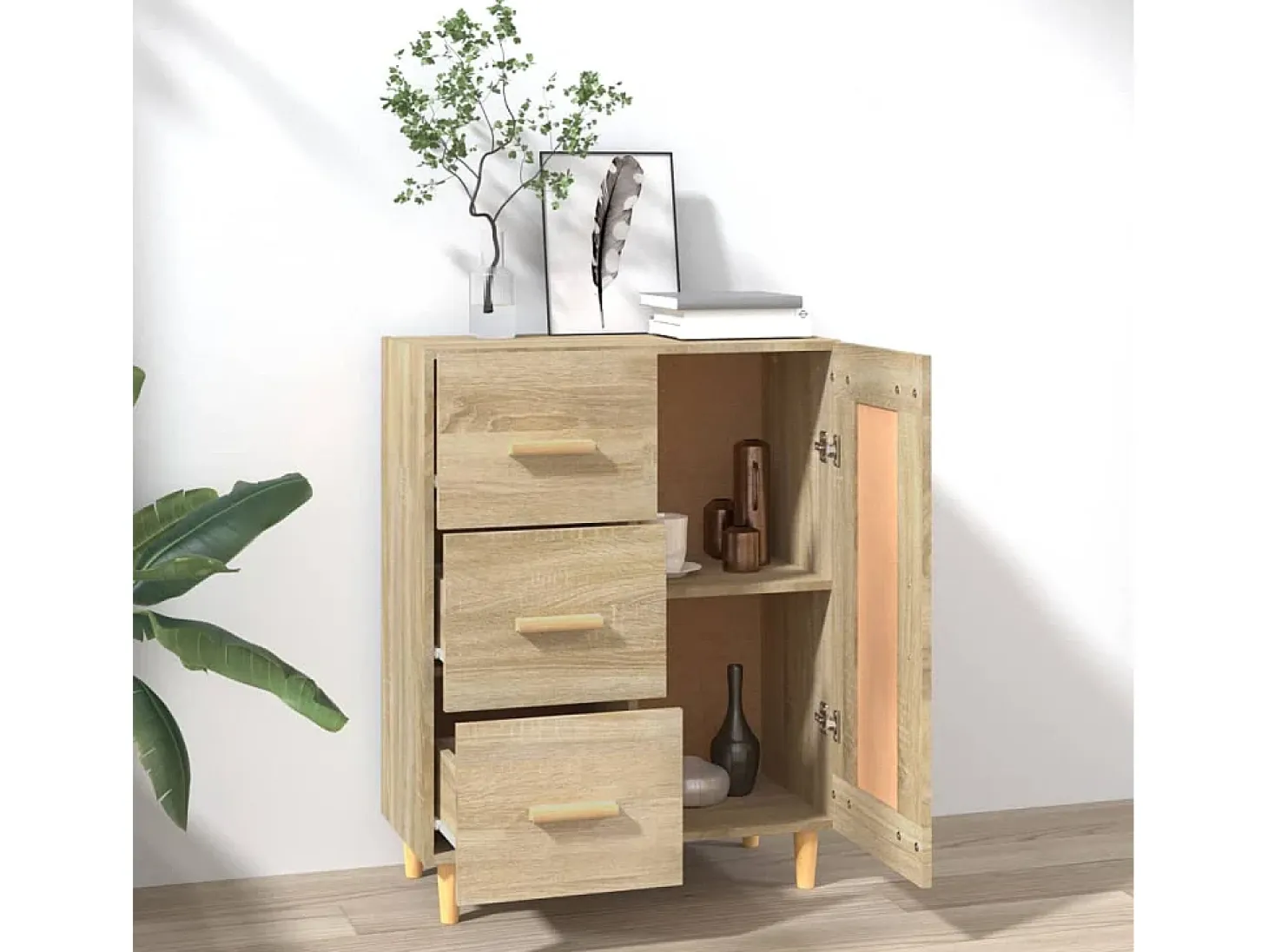 Aparador de madera contrachapada roble Sonoma 69,5x34x90 cm ES70877