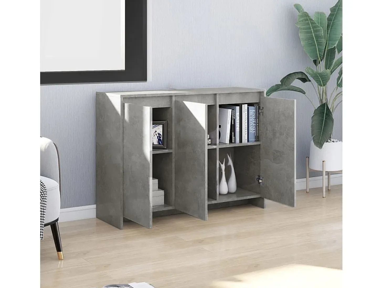 Aparador de madera contrachapada gris hormigón 102x33x75 cm