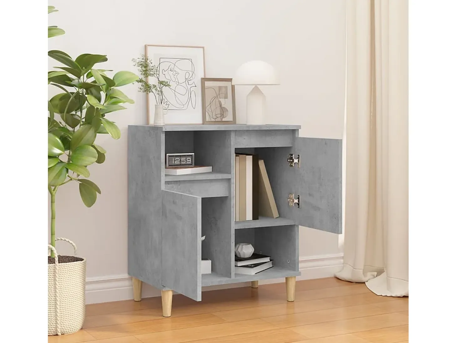 Aparador de madera contrachapada gris hormigón 60x35x70 cm ES19056