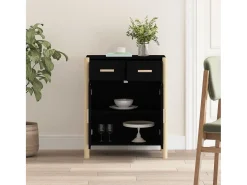 Aparador de madera contrachapada negro 62x38x75 cm