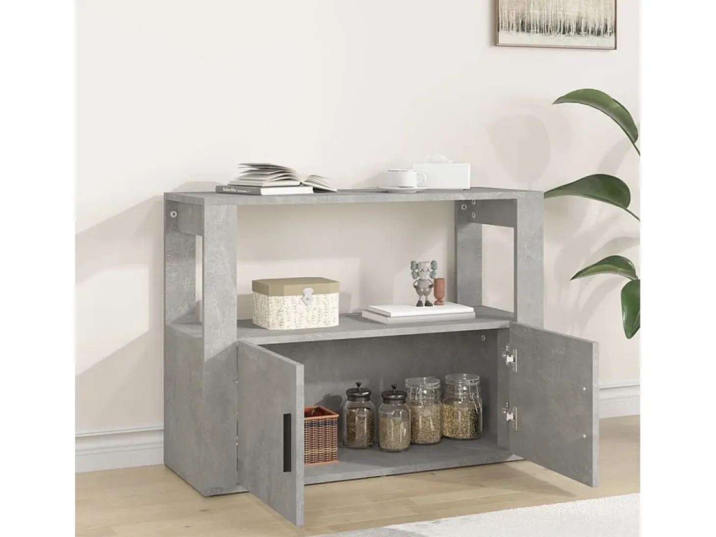 Aparador de madera contrachapada gris hormigón 80x30x60 cm ES19089