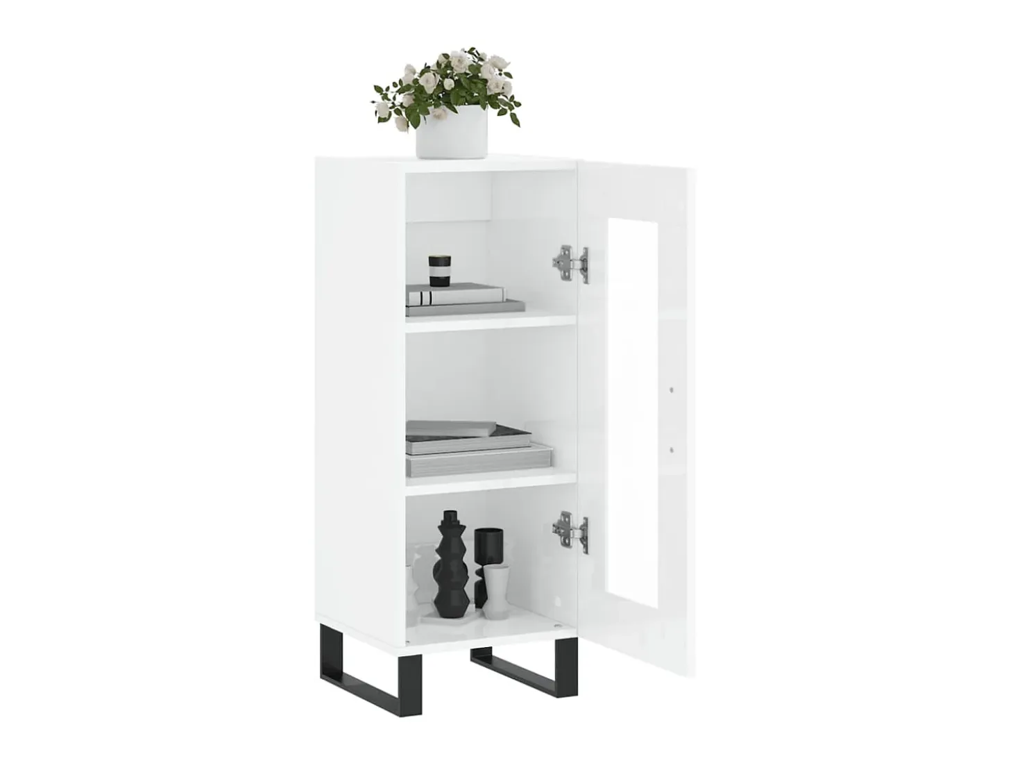 Aparador de madera contrachapada blanco brillante 34,5x34x90 cm ES78144