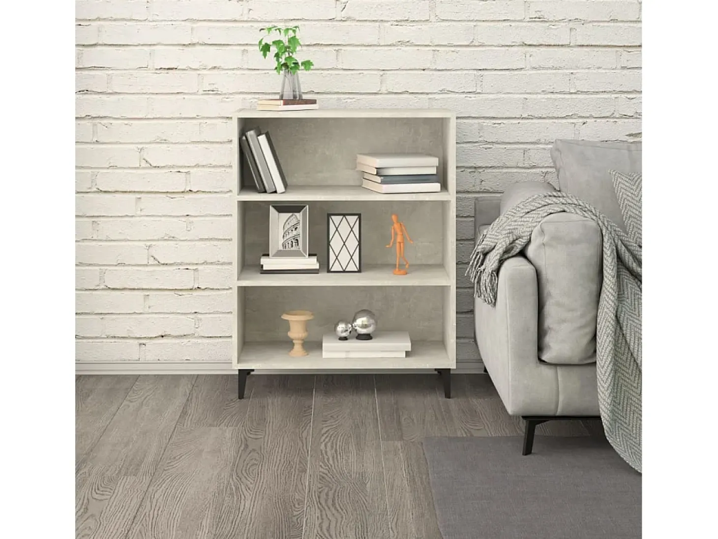 Aparador de madera contrachapada gris hormigón 69,5x32,5x90 cm