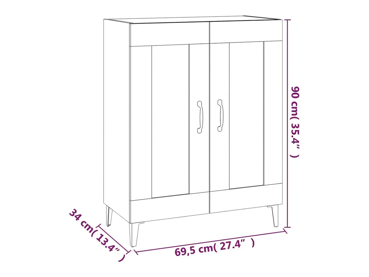Aparador de madera contrachapada blanco 69,5x34x90 cm