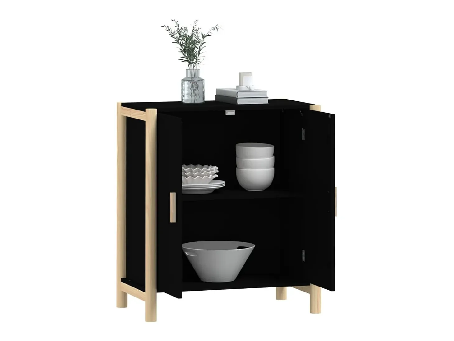 Aparador de madera contrachapada negro 62x38x70 cm ES16625