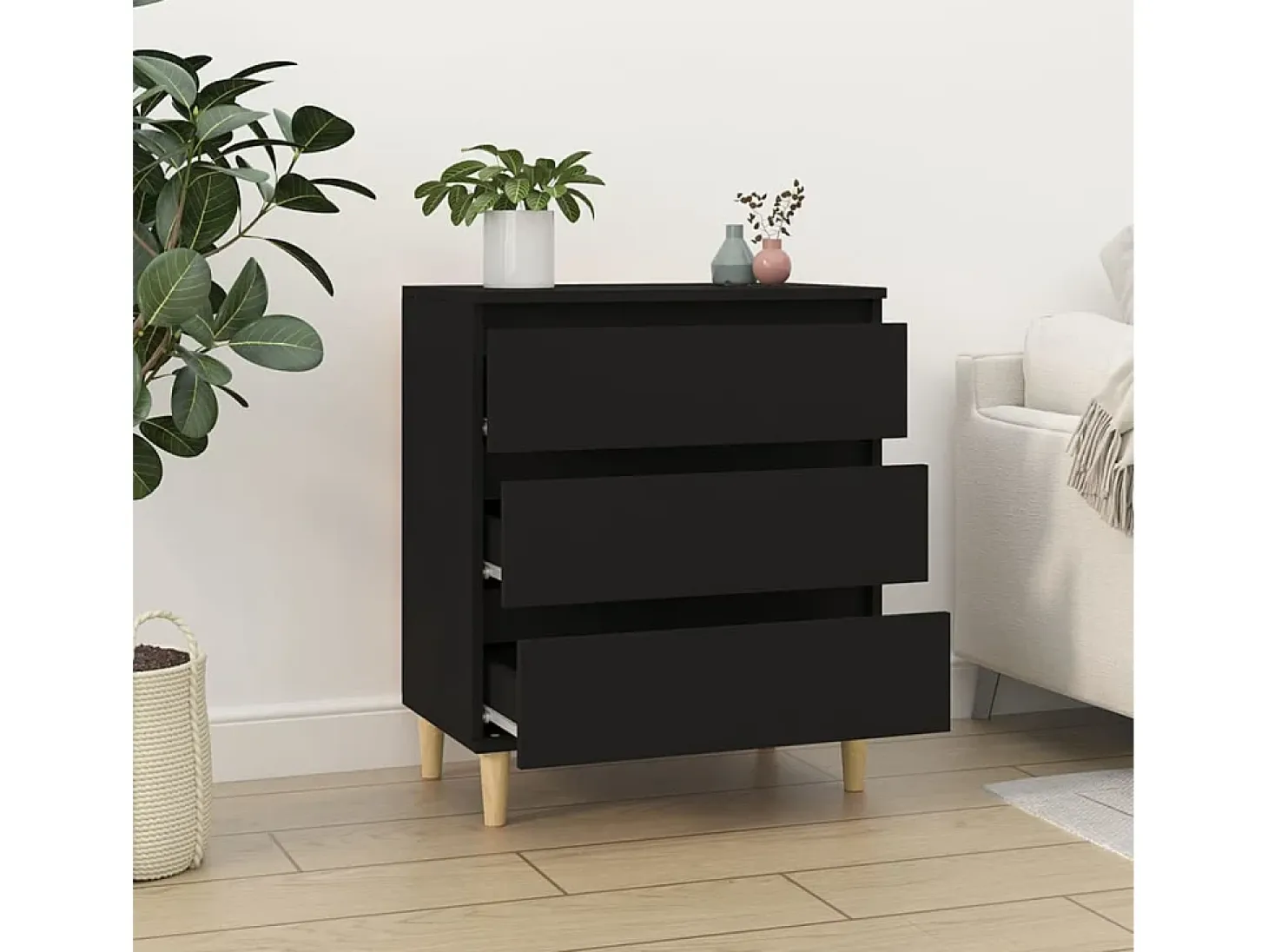 Aparador de madera contrachapada negro 60x35x70 cm ES11627