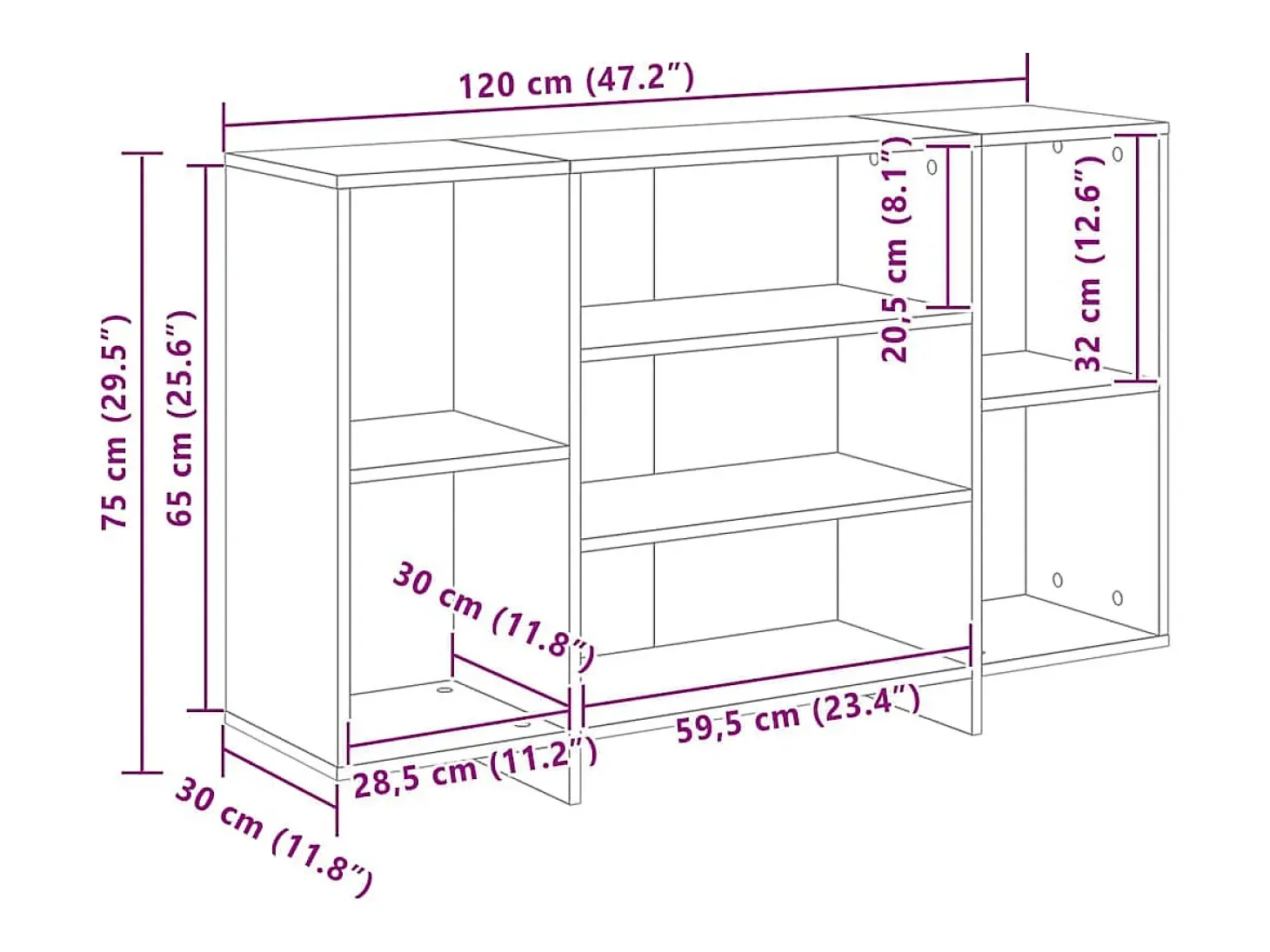 Aparador de madera contrachapada blanco 120x30x75 cm