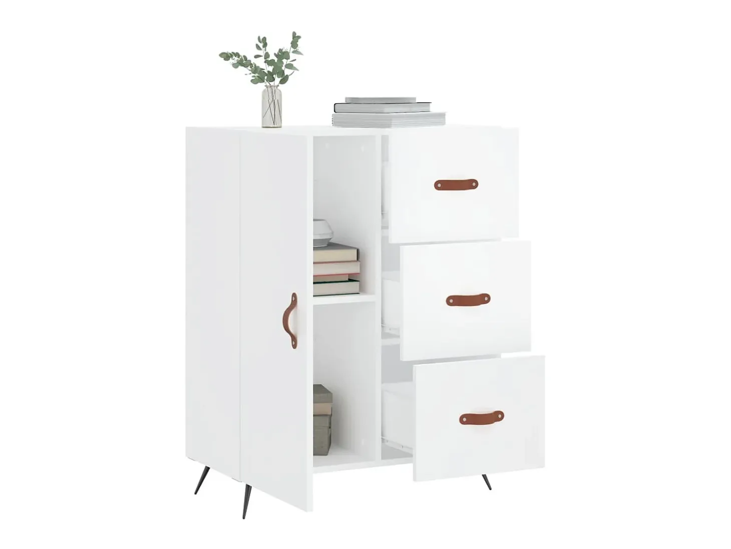 Aparador de madera contrachapada blanco brillante 69,5x34x90 cm