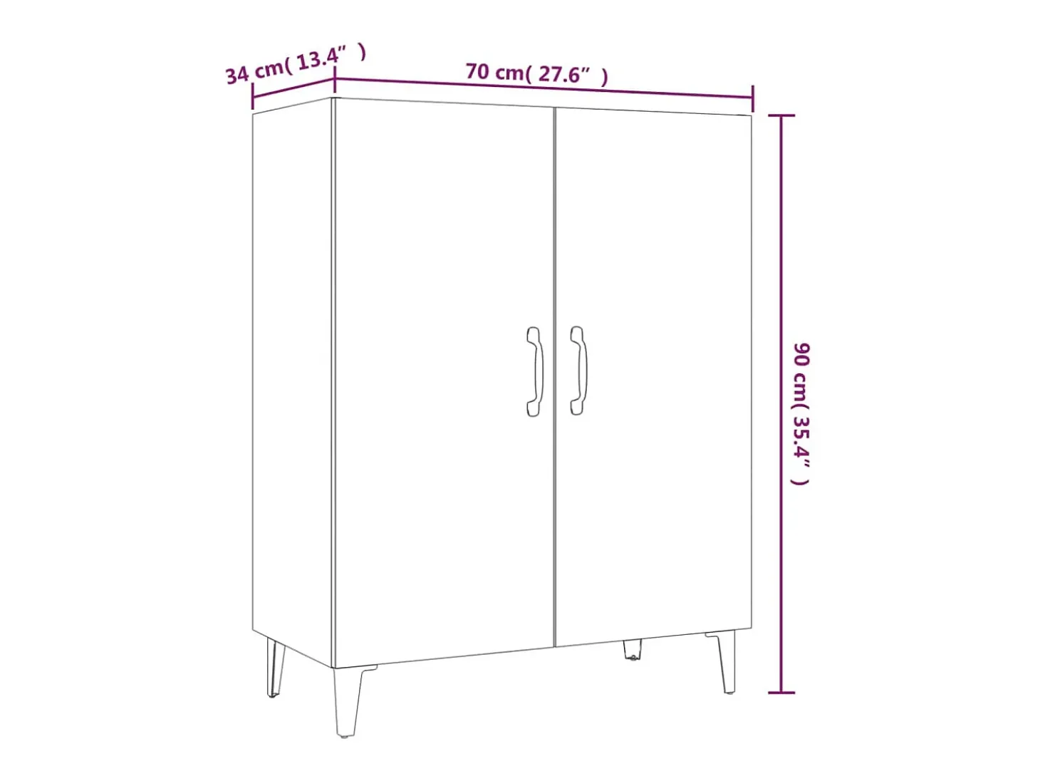 Aparador de madera contrachapada blanco 70x34x90 cm