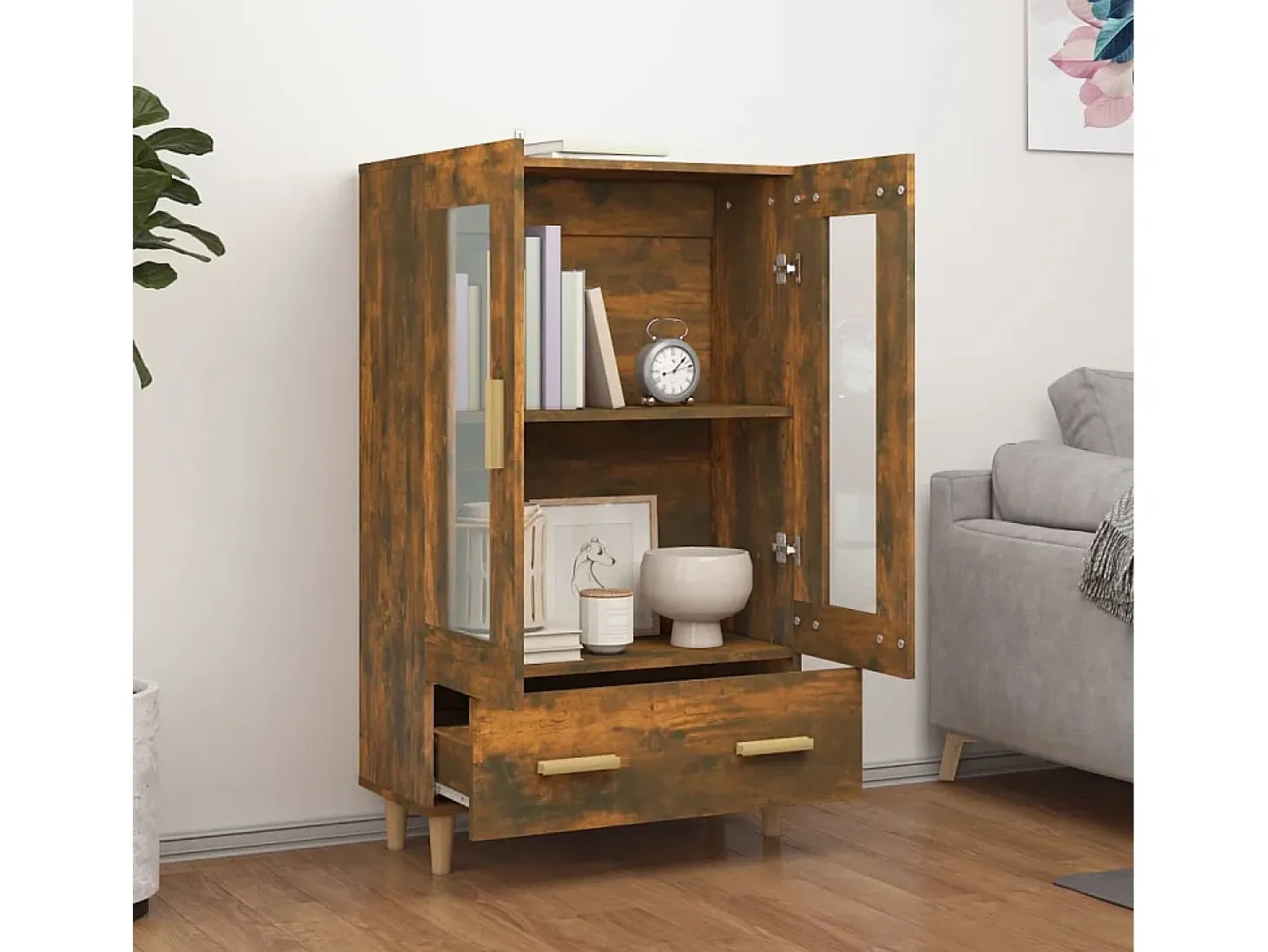 Aparador de madera contrachapada roble ahumado 70x31x115 cm ES66525