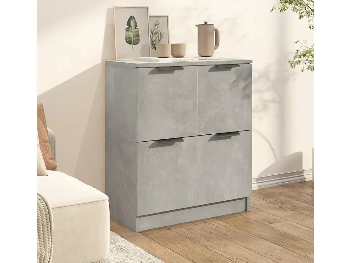 Aparador de madera contrachapada gris hormigón 60x30x70 cm ES38402