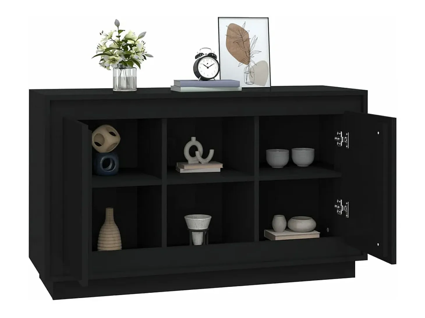 Aparador de madera contrachapada negro 102x35x60 cm