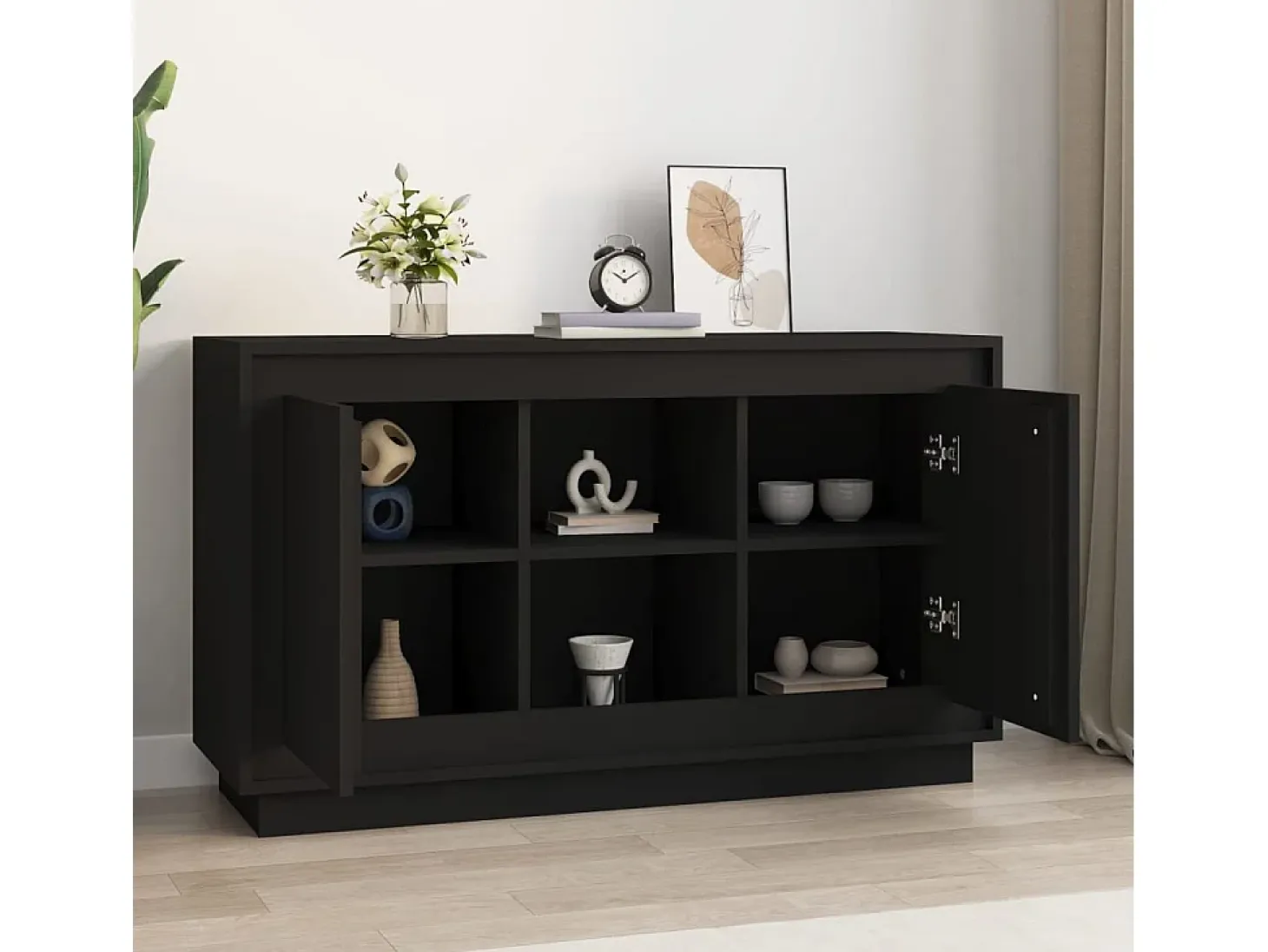 Aparador de madera contrachapada negro 102x35x60 cm