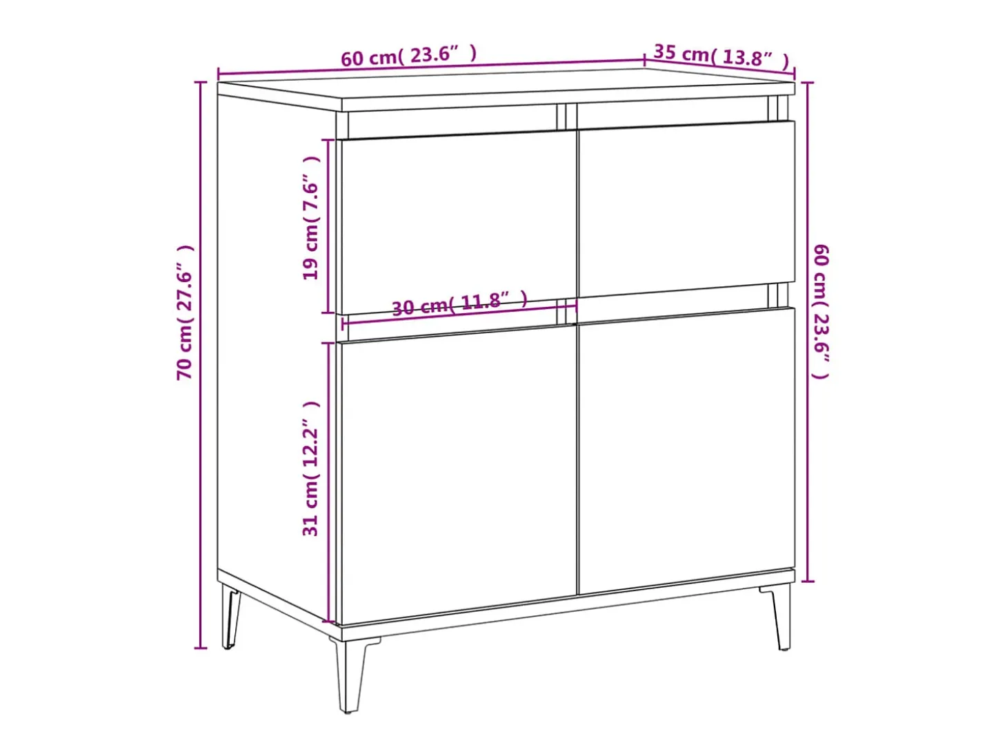 Aparador de madera contrachapada roble Sonoma 60x35x70 cm
