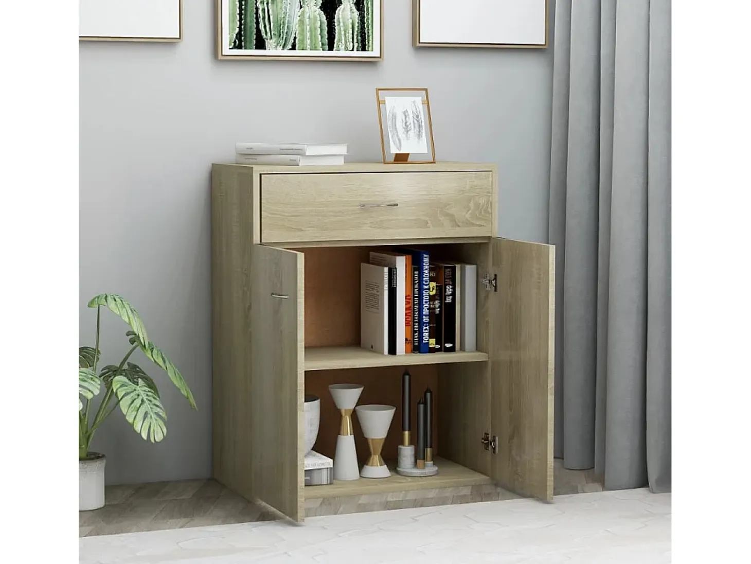 Aparador de madera contrachapada color roble Sonoma 60x30x75 cm