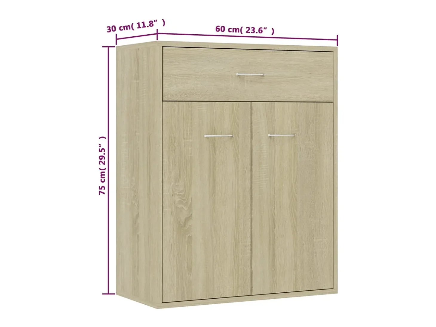 Aparador de madera contrachapada color roble Sonoma 60x30x75 cm