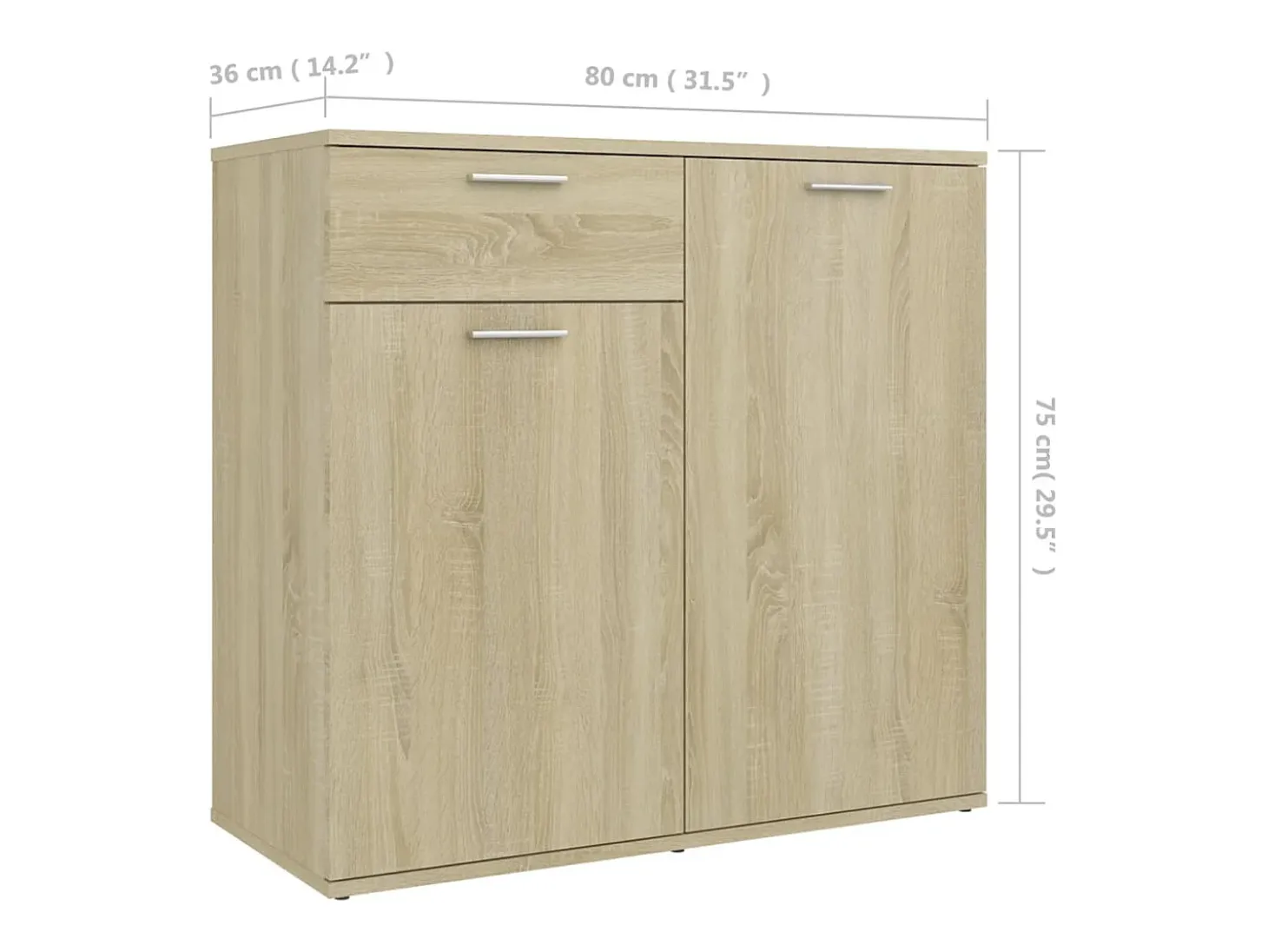Aparador de madera contrachapada color roble Sonoma 80x36x75 cm
