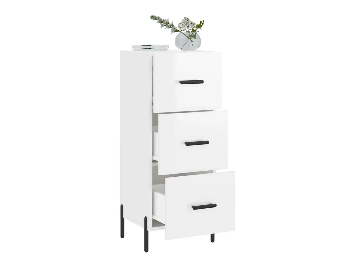 Aparador de madera contrachapada blanco brillante 34,5x34x90 cm ES95034