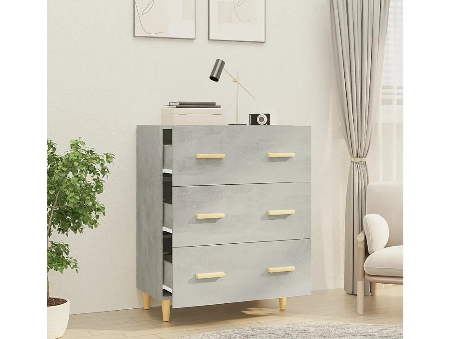 Aparador de madera contrachapada gris hormigón 70x34x90 cm