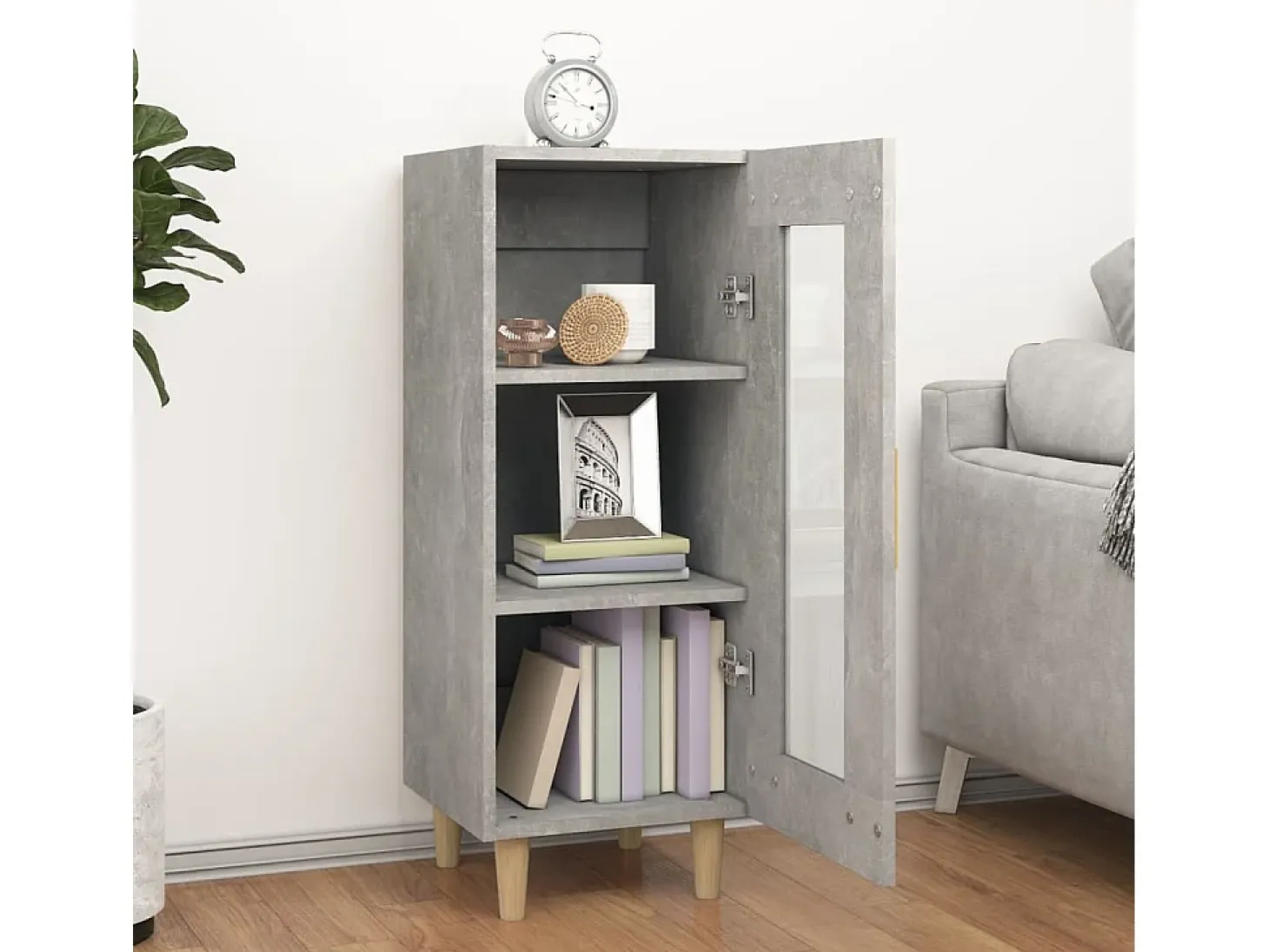 Aparador de madera contrachapada gris hormigón 34,5x34x90 cm ES30913
