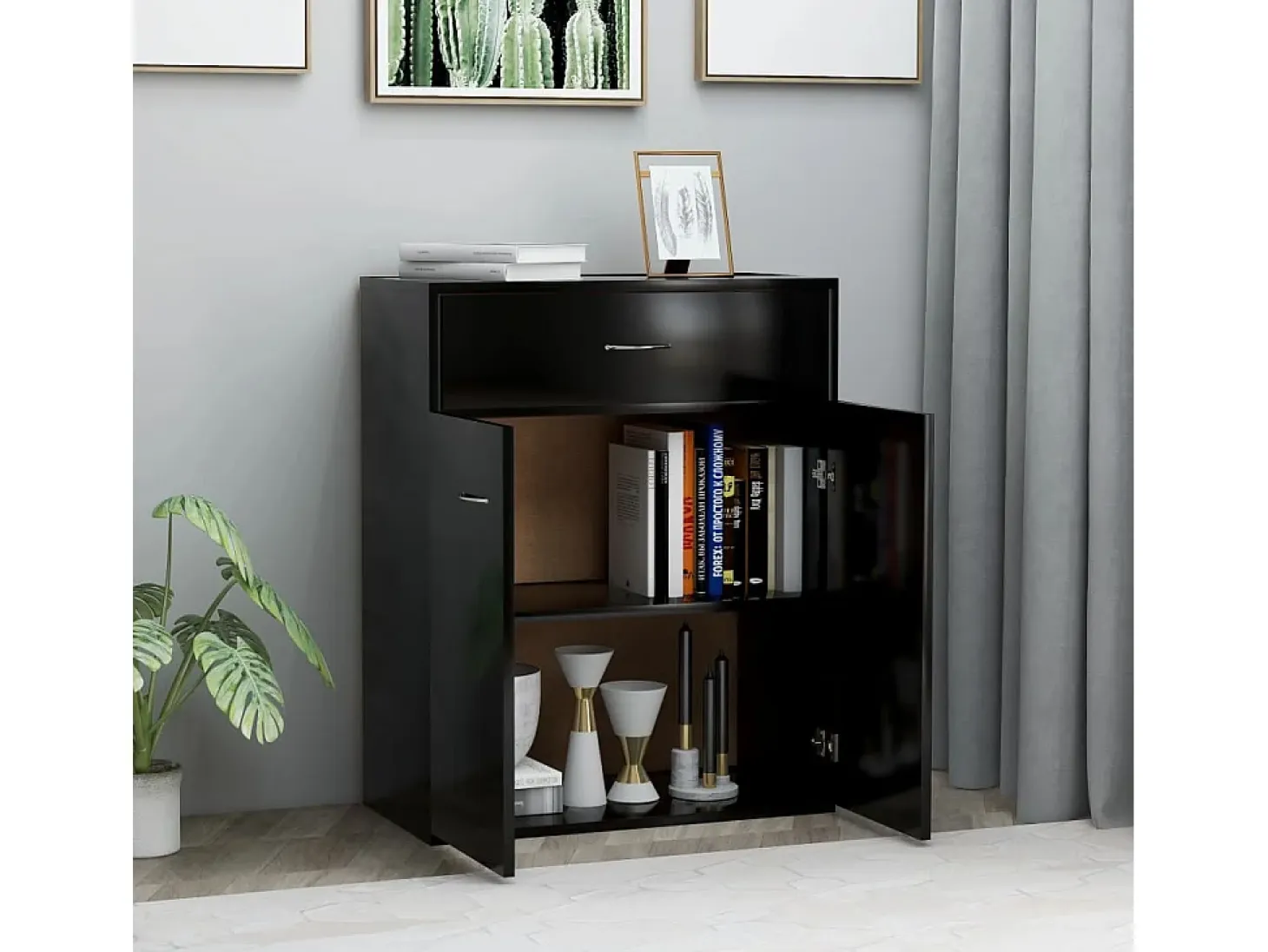 Aparador de madera contrachapada negro 60x30x75 cm ES588140