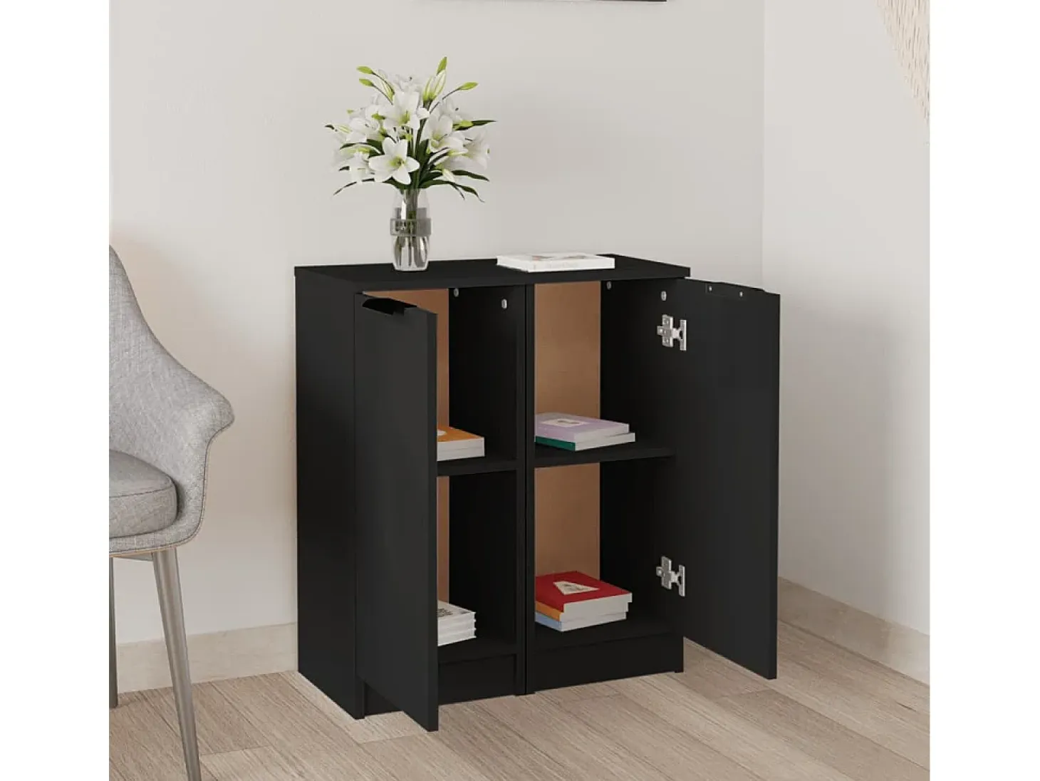 Aparador de madera contrachapada negro 30x30x70 cm ES86198