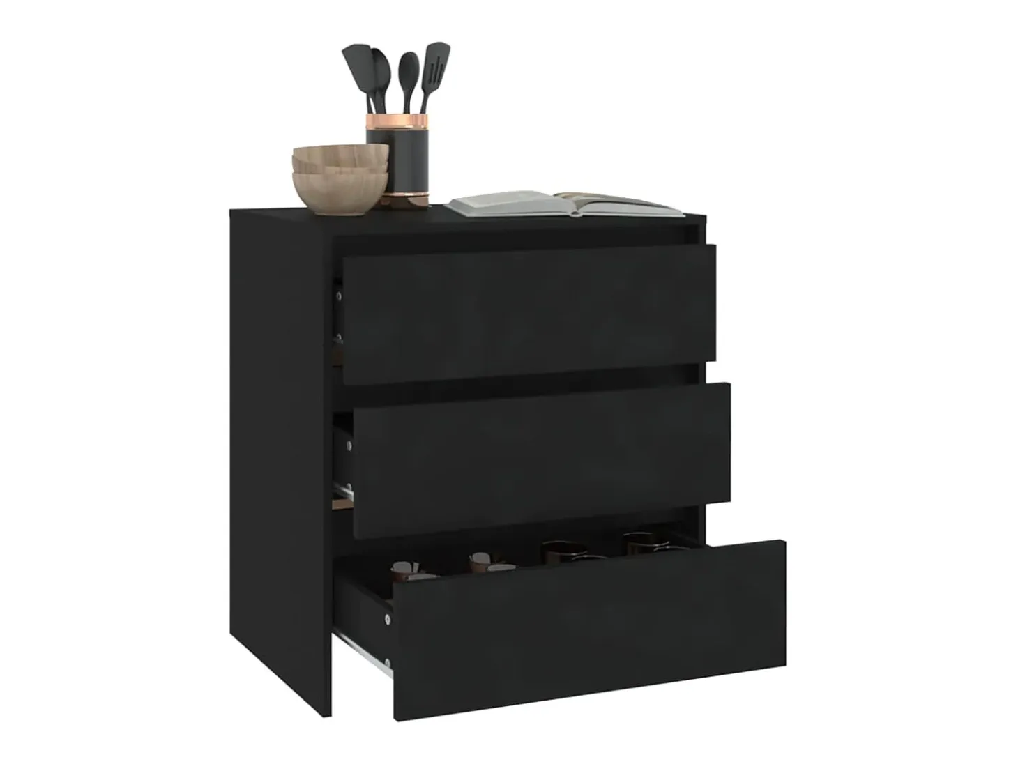 Aparador de madera contrachapada negro 70x41x75 cm