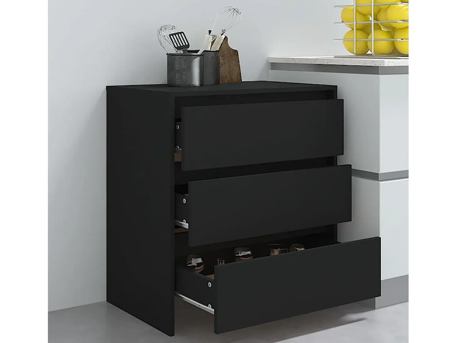 Aparador de madera contrachapada negro 70x41x75 cm