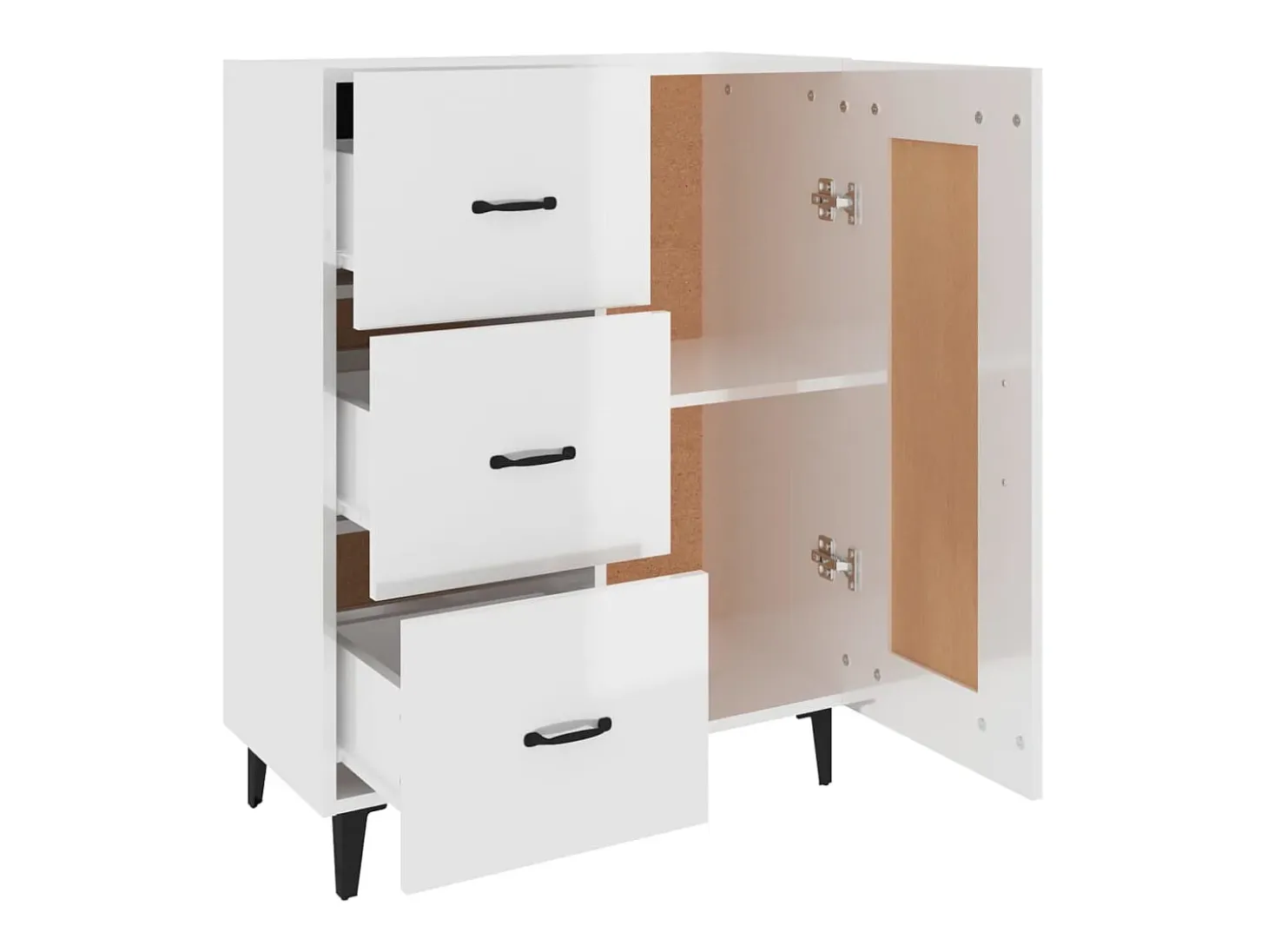 Aparador de madera contrachapada blanco brillante 69,5x34x90 cm