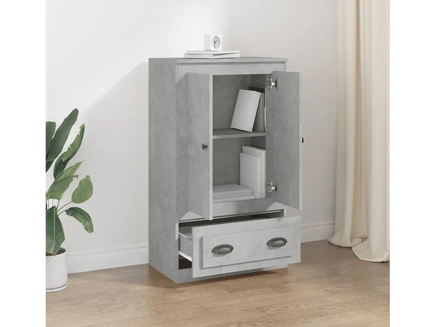 Aparador de madera contrachapada gris hormigón 60x35,5x103,5 cm ES54072