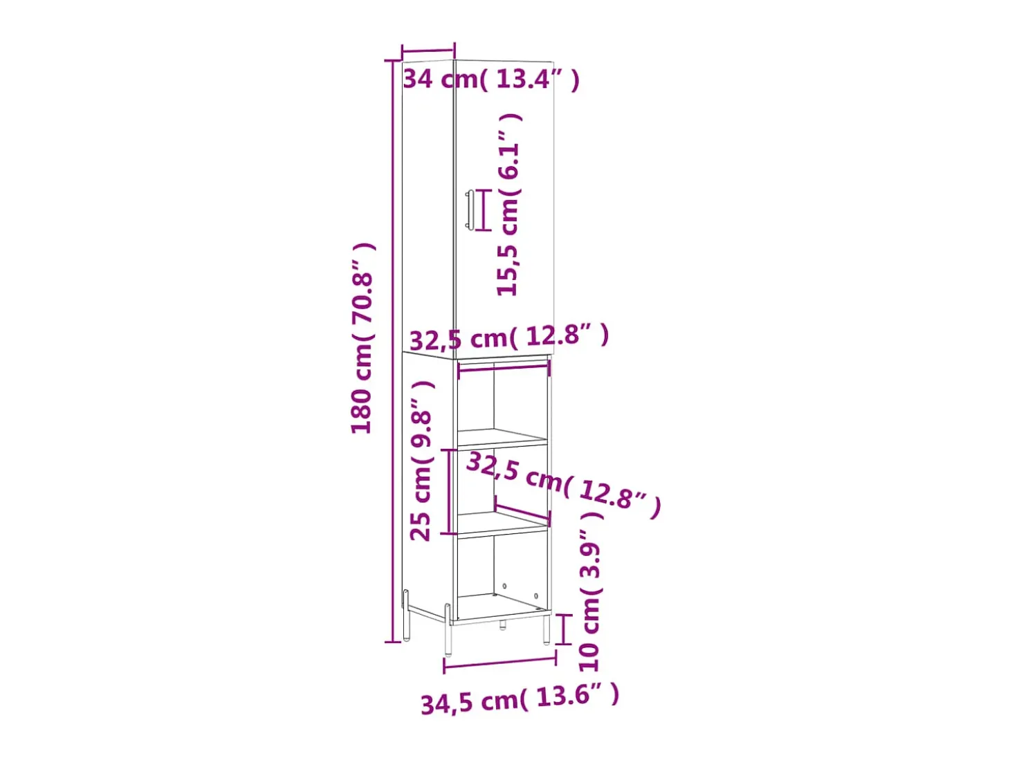 Aparador de madera contrachapada roble Sonoma 34,5x34x180 cm