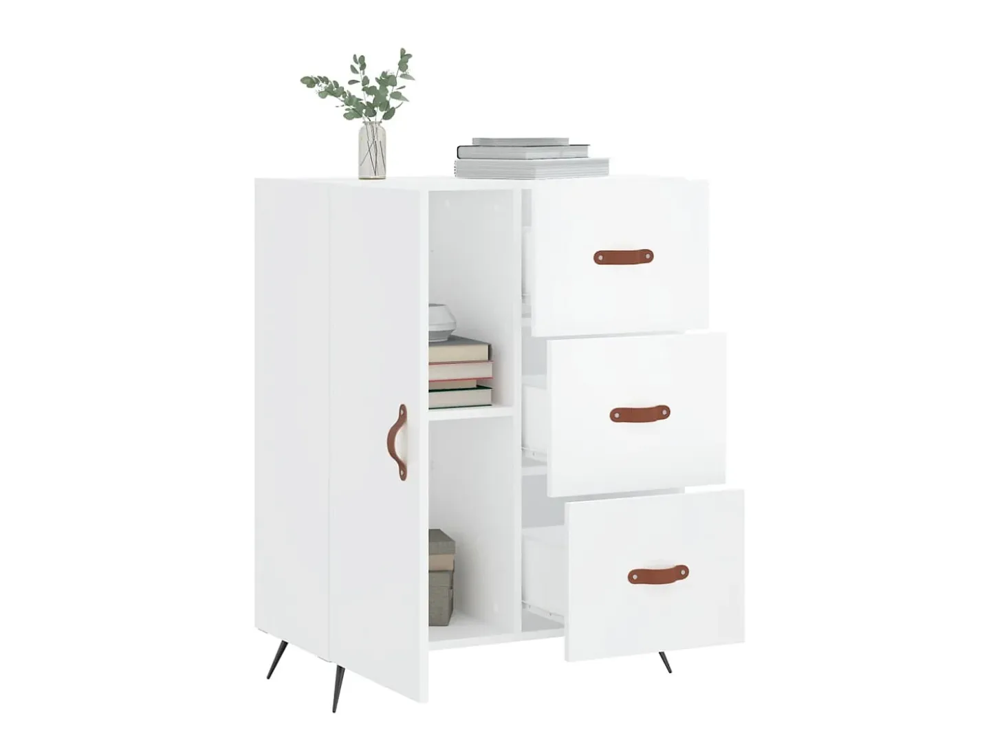 Aparador de madera contrachapada blanco brillante 69,5x34x90 cm ES42882