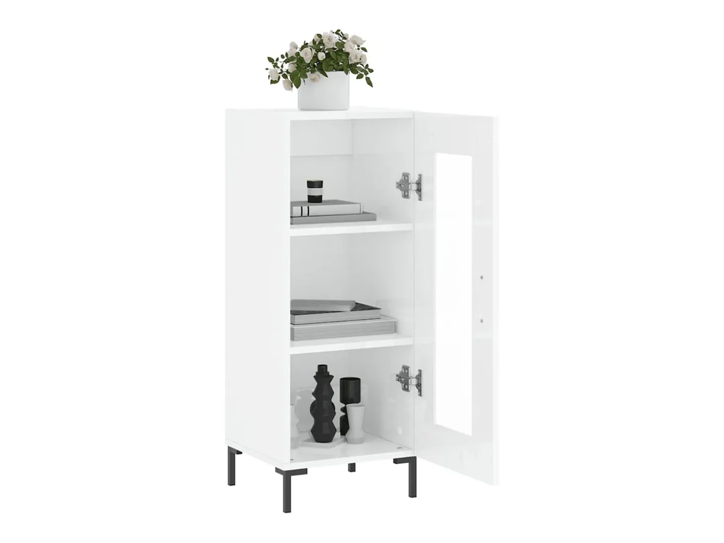 Aparador de madera contrachapada blanco brillante 34,5x34x90 cm