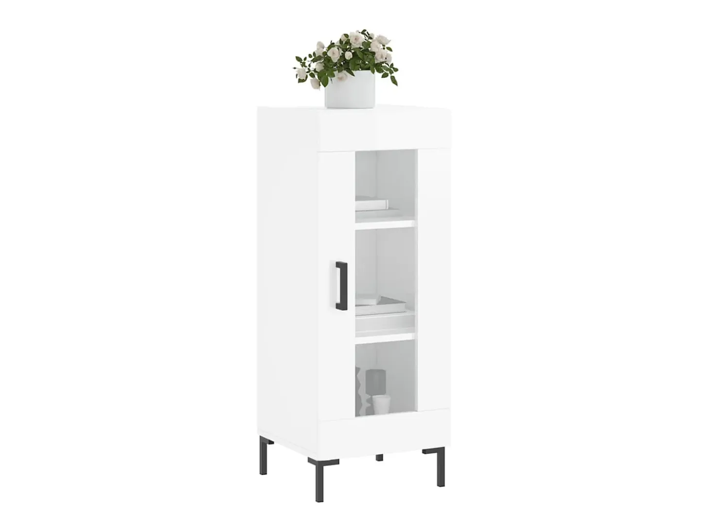 Aparador de madera contrachapada blanco brillante 34,5x34x90 cm