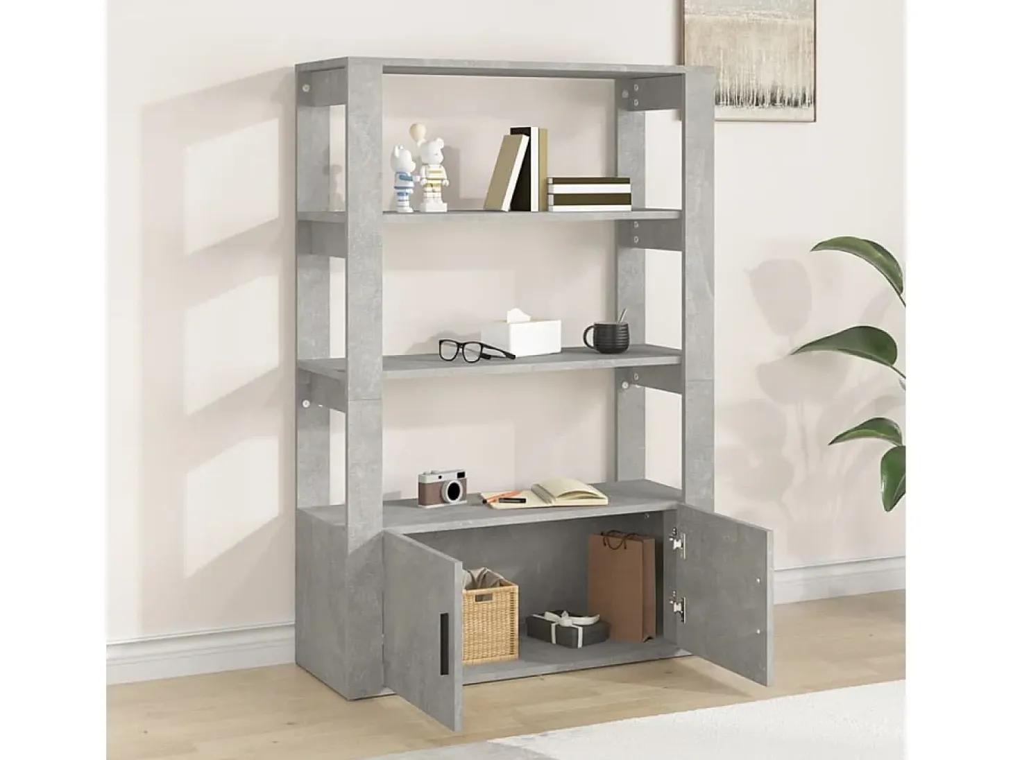 Aparador de madera contrachapada gris hormigón 80x30x119,5 cm ES16661
