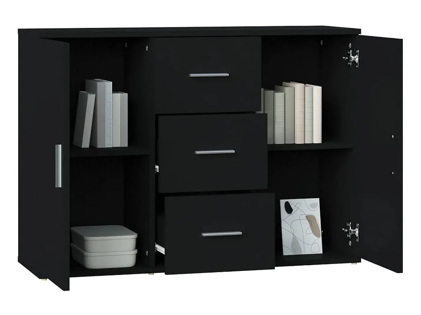 Aparador de madera contrachapada negro 91x29,5x65 cm ES42917