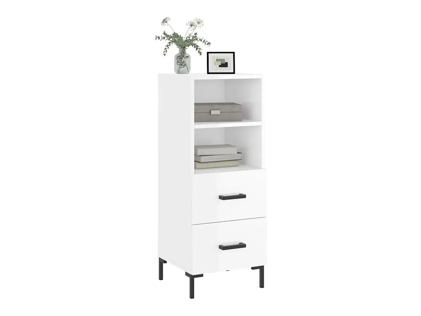 Aparador de madera contrachapada blanco brillante 34,5x34x90 cm