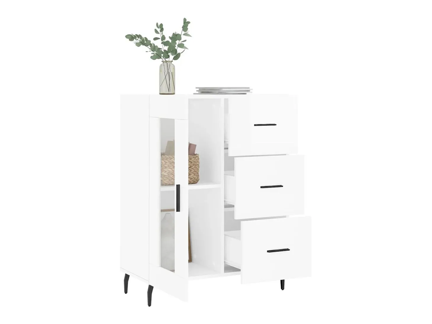 Aparador de madera contrachapada blanco brillante 69,5x34x90 cm ES60712