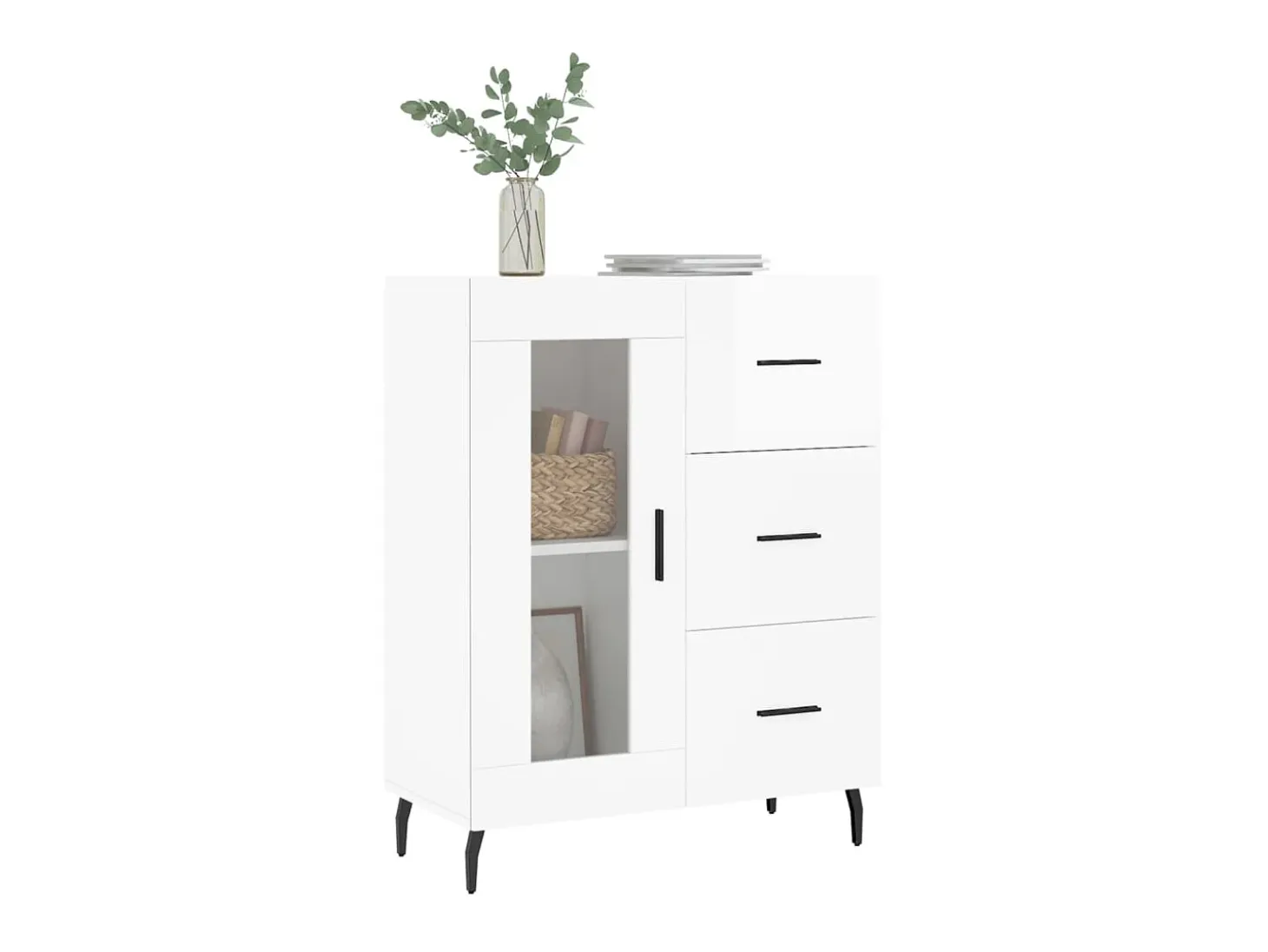 Aparador de madera contrachapada blanco brillante 69,5x34x90 cm ES60712