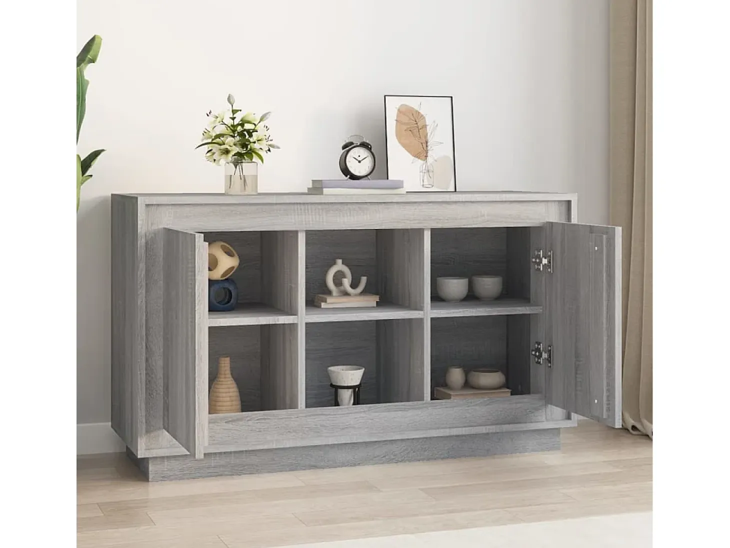 Aparador de madera contrachapada gris Sonoma 102x35x60 cm ES873459