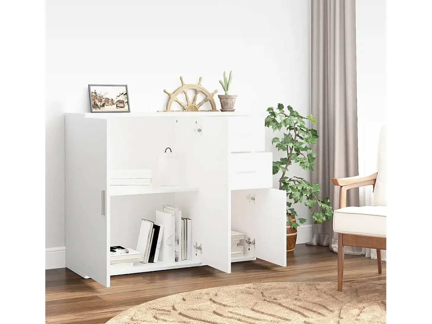 Aparador de madera contrachapada blanco 91x29,5x75 cm ES63396
