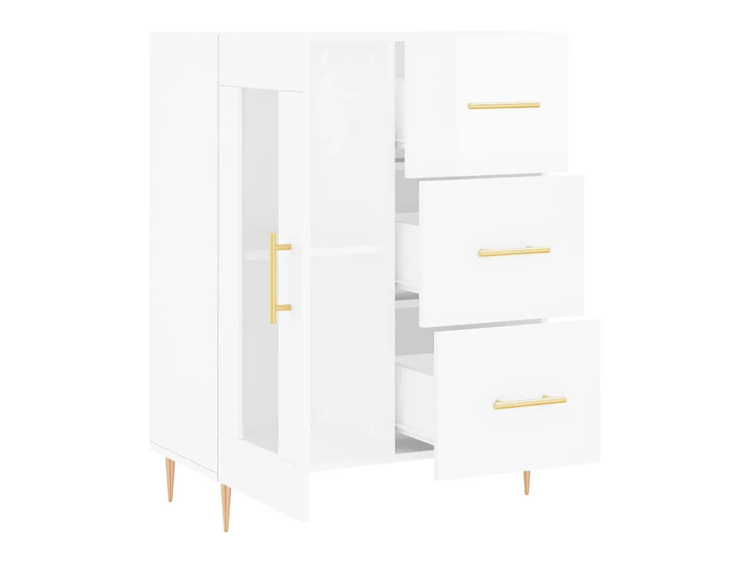 Aparador de madera contrachapada blanco brillante 69,5x34x90 cm