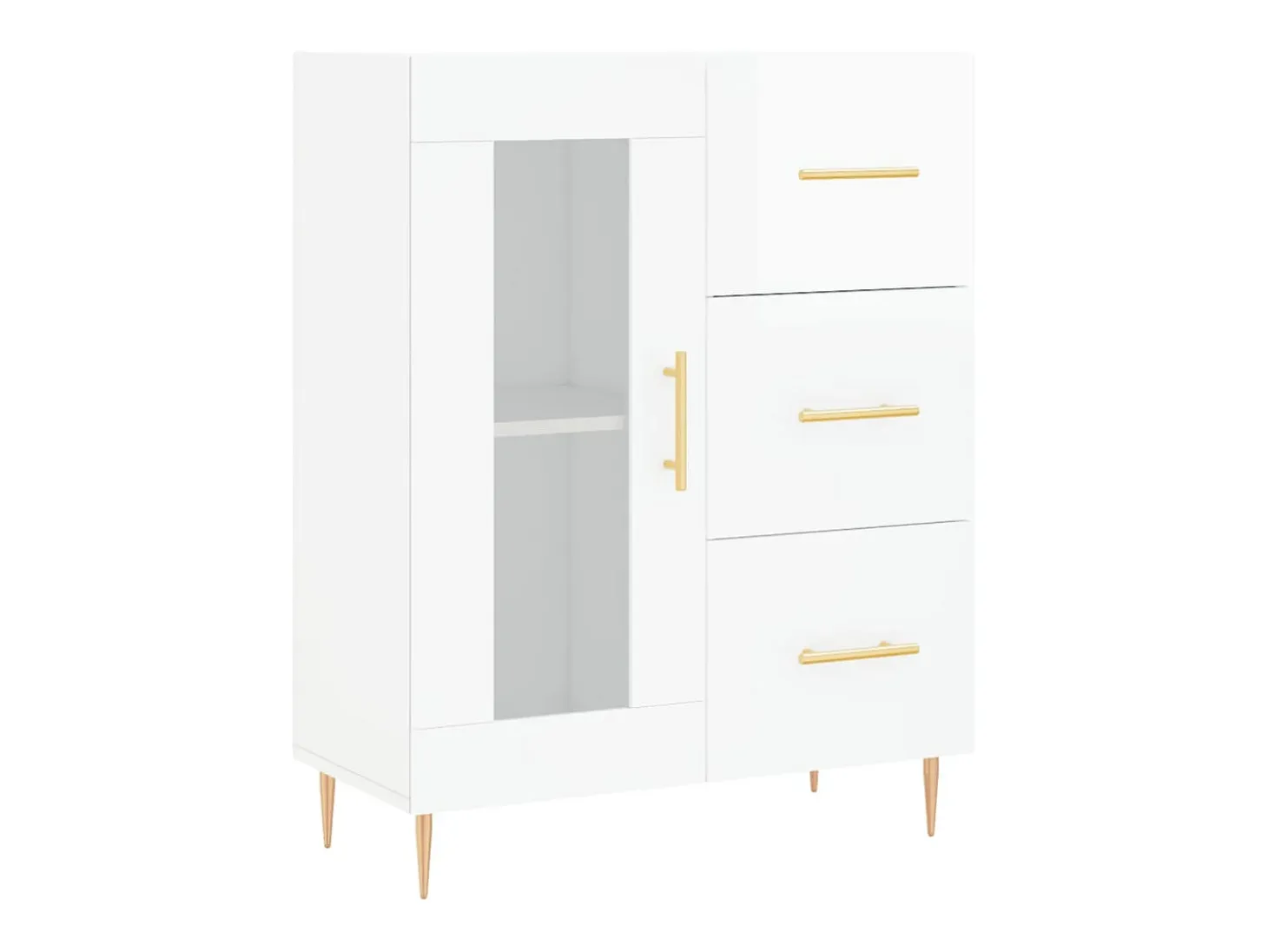 Aparador de madera contrachapada blanco brillante 69,5x34x90 cm