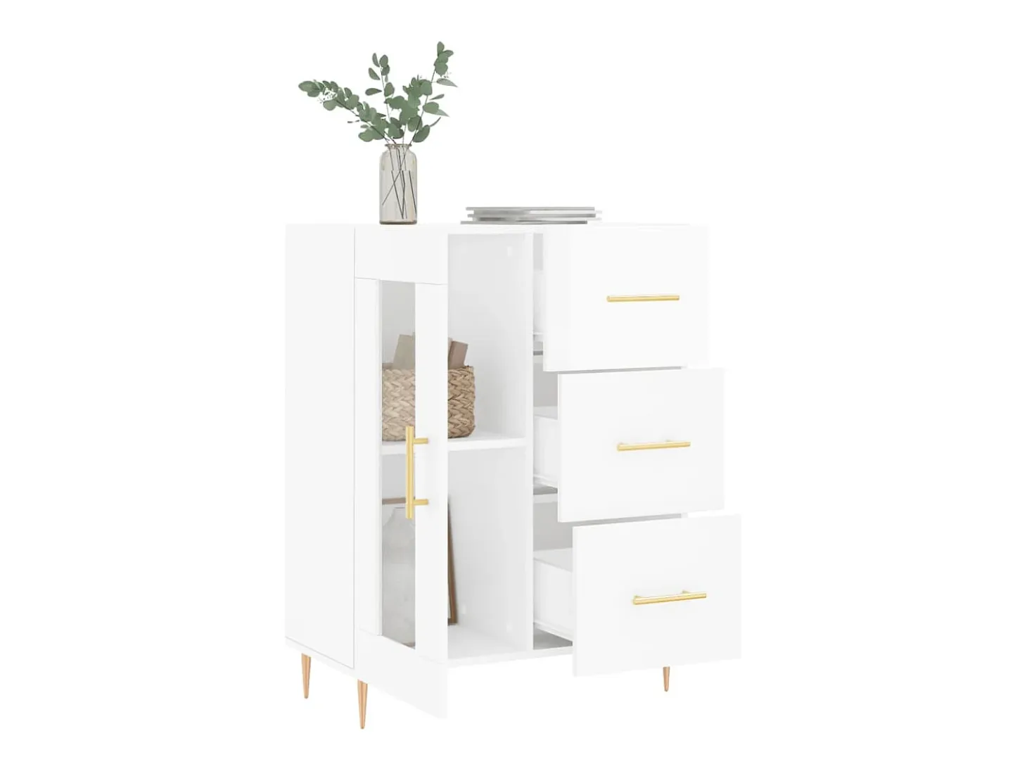 Aparador de madera contrachapada blanco brillante 69,5x34x90 cm