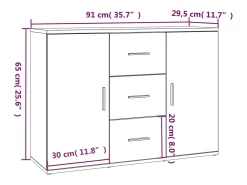 Aparador de madera contrachapada blanca 91x29,5x65 cm